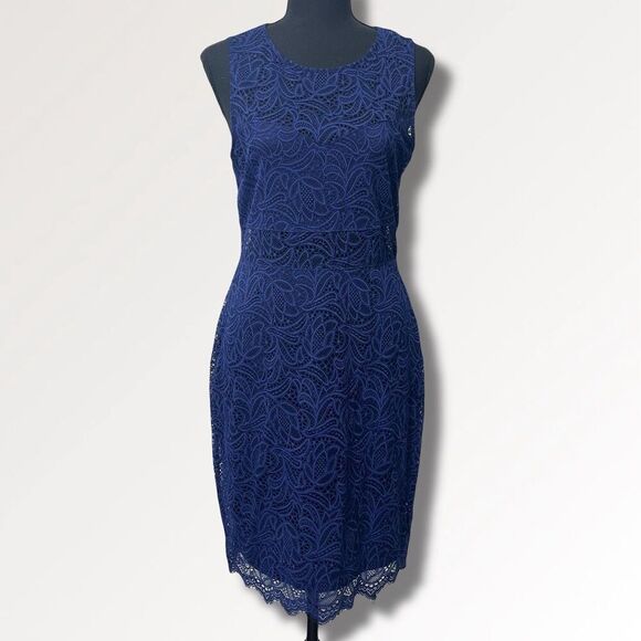 Express Navy Blue Lace Sleeveless Cocktail Dress Sheer Cut Out Sz Med Women’s - Picture 1 of 11